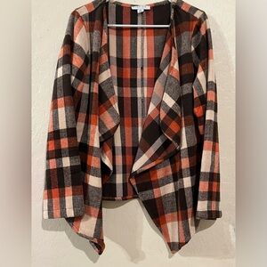 FAVLUX Plaid Waterfall Cardigan Jacket – Rust Brown Check – Size M